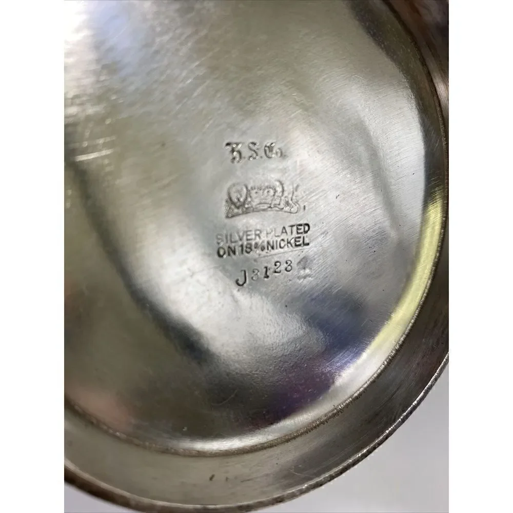 Antique H.S. Co Silverplate Water Pitcher Art Deco 7.75” X 9.5” Geometric Handle